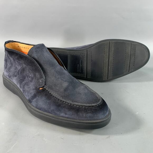 SANTONI Size 9.5 Navy Solid Suede Chukka Loafers main image 7